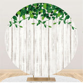 Lofaris White Striped Wood Theme Happy Birthday Round Backdrop